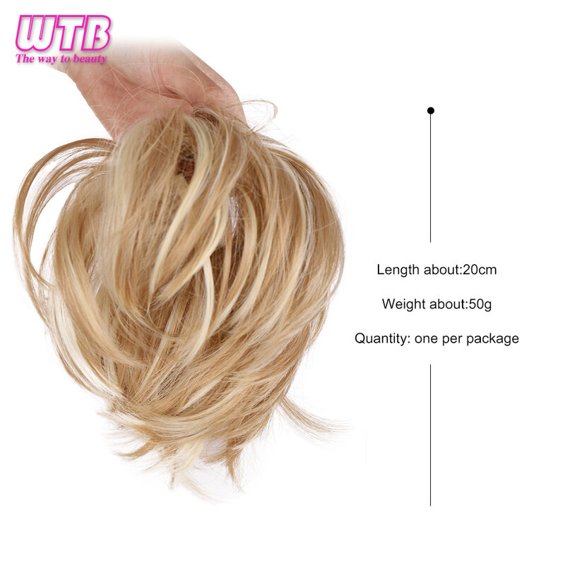 Syntetyczne elastyczne roztrzepany kok sztuczne włosy Chignon kręcone Scrunchie Updo pączek opaski do włosów wiązane włosy blond ogonowe dla kobiet