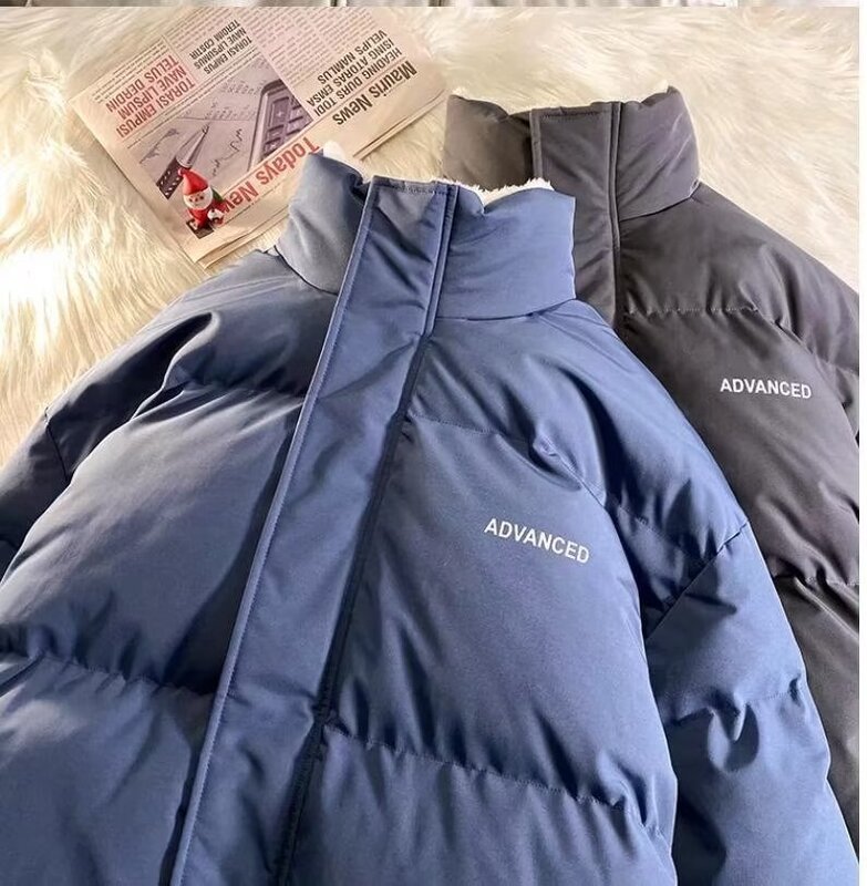 Fleece Thicken Letter Graphic Men and Women Winter Coat Unisex Oversize Parkas Korean Coat Warm Baggy Casual Jackets Feamle Y2K