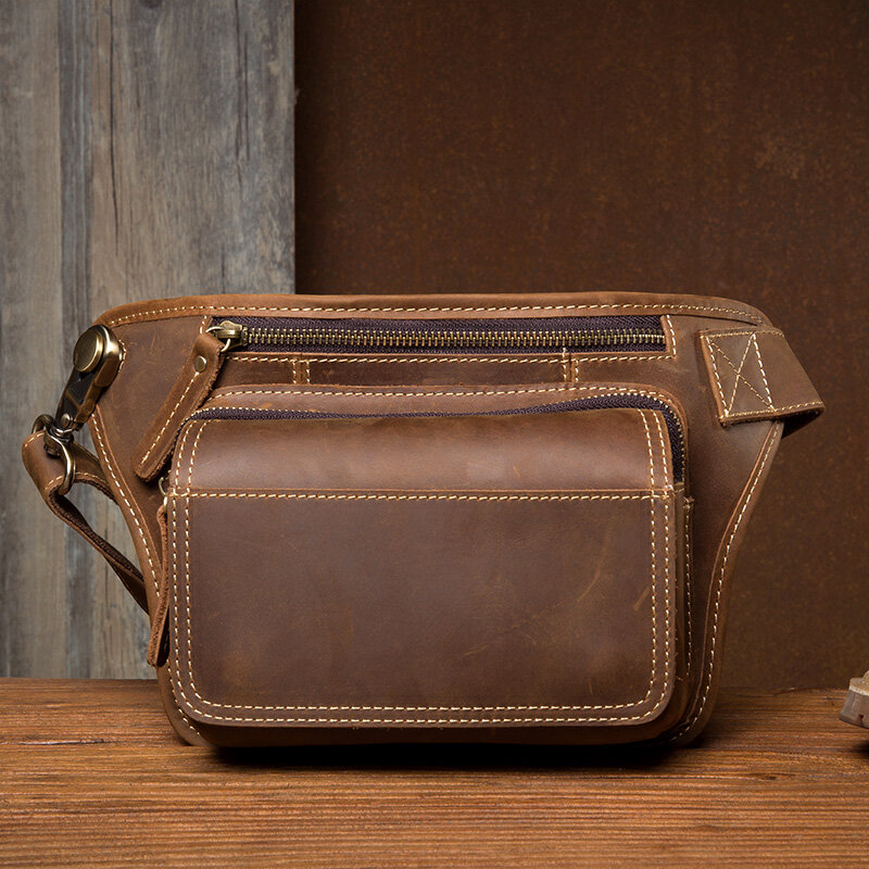 2022 Leather Waist Bag Vintage Fashion Chest Bag Waist Pack Sling Bag Genuine Leather Sling Bag for men male chest bag male bag