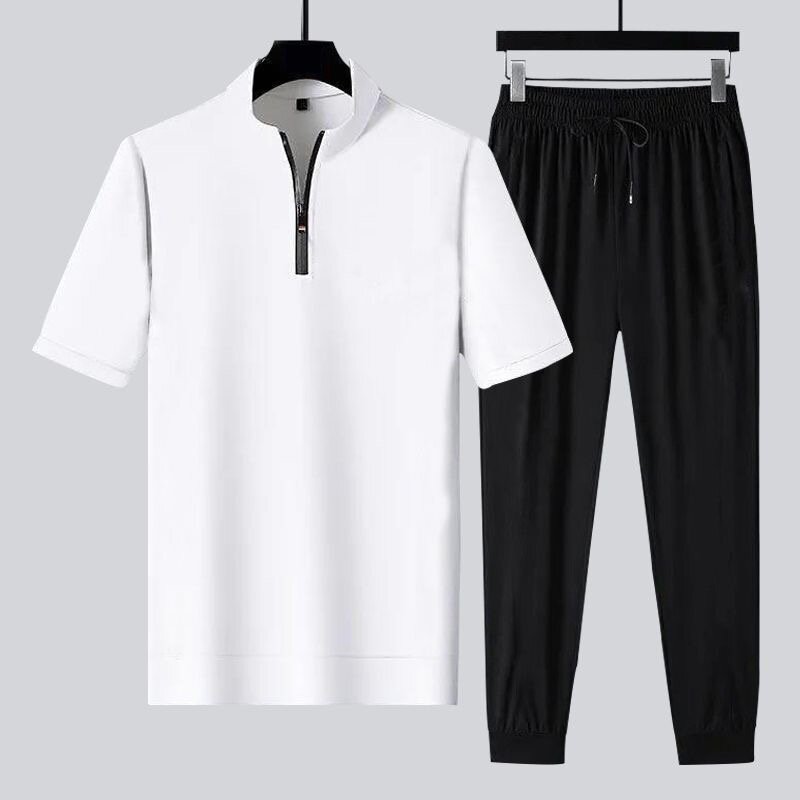 2024 Sommer neue Mode Kurzarm T-Shirt Eis Seide Anzug Herren lässig entspannt bequeme Sport Plus-Size zweiteilig Set 5xl
