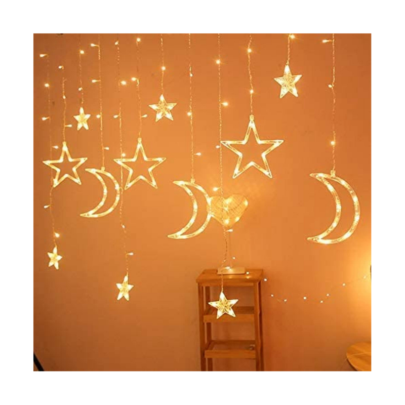 3.5M Decorative Starry String Curtain Ramadan Lights Moons and Stars LED Night Light for Ramadan Home Decoration Party