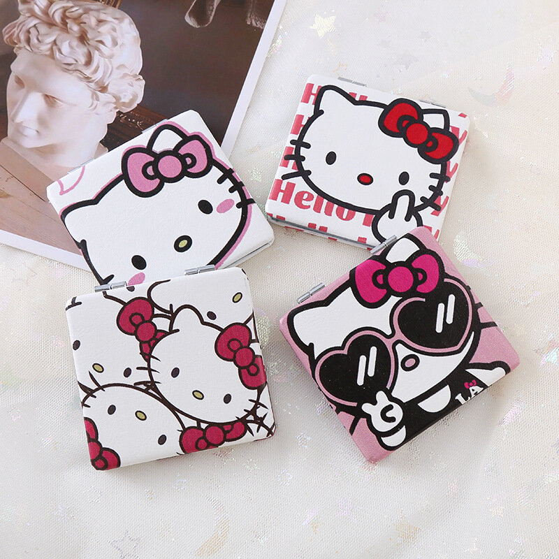 Lustro Kawaii Przenośne małe lusterko Hello Kitty Sanrio Przenośne składane lusterko Dwustronny wzór Dziewczyny Prezent do makijażu