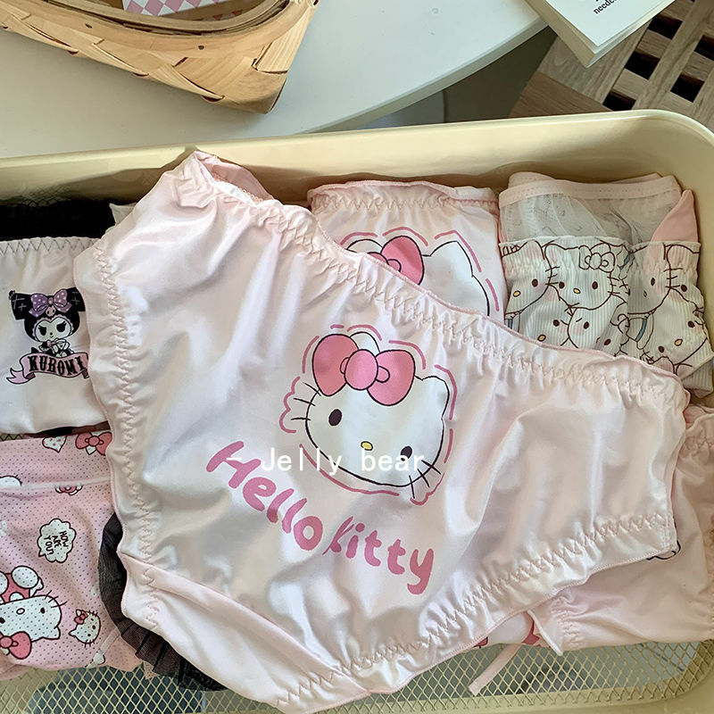 Sanrio Hello Kitty Cute Kawaii Underwear Girls Heart Cartoon Girls Mid-waist Underwear Female Cartoon Animation Cotton Underwear