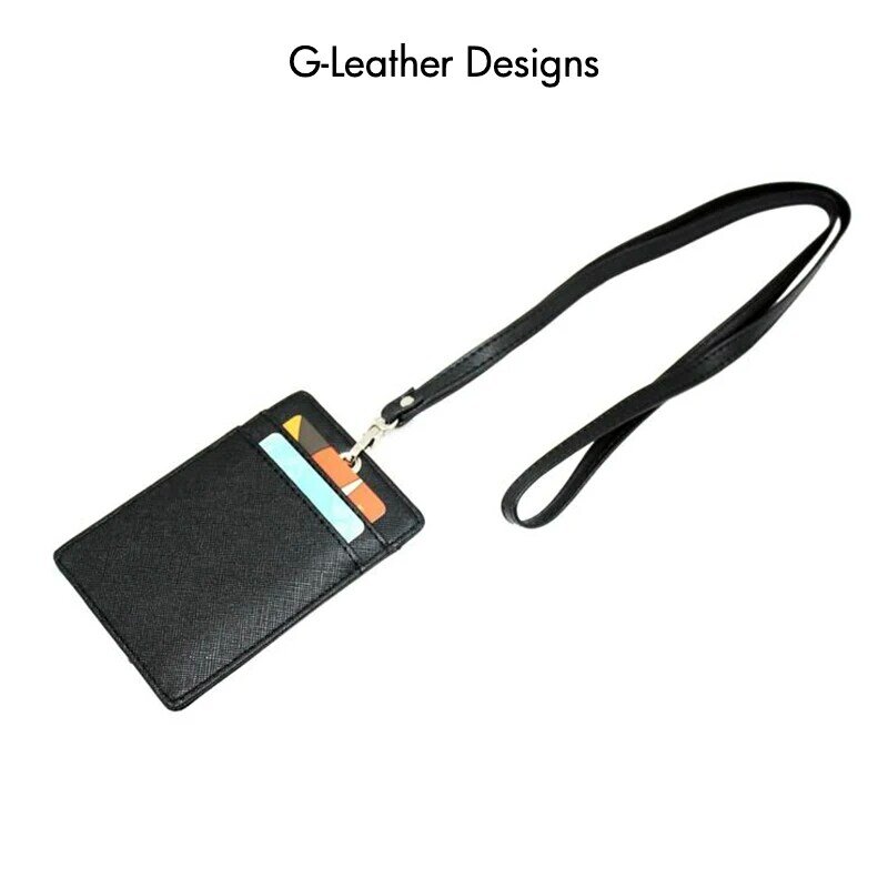 Saffiano-Porte-badge d'identification en cuir véritable, lanière en cuir, porte-cartes de travail et de bureau, sangle de cou personnalisée