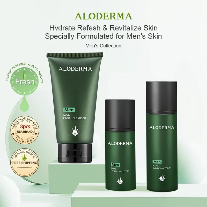 Aloderma мужской увлажняющий уход за кожей-набор из 3 предметов для глубокого очищения, освежения и увлажнения