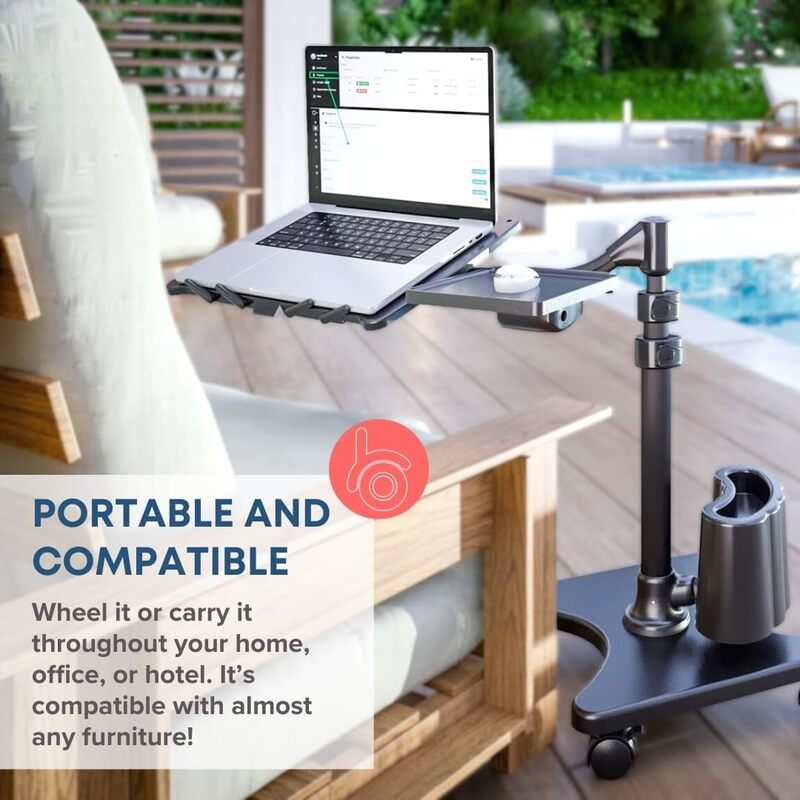 Podstawka do laptopa do toczenia z tacą na myszy-srebrno-biały-ergonomiczna konstrukcja dla wygodnej pracy-idealna do domu lub do użytku biurowego