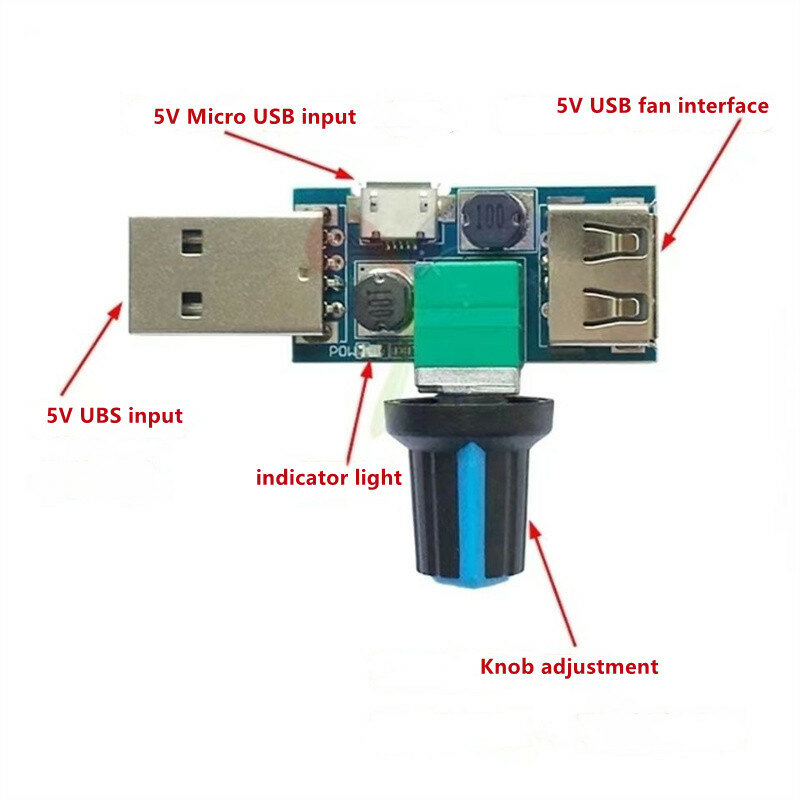 Controlador de velocidad USB para ventilador de radiador, controlador de velocidad continuo, Control ajustable, accesorios para radiador