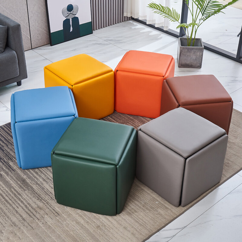 Nordic 5 In 1โซฟานุ่ม Stool สร้างสรรค์บ้าน Rubik 'S สตูลพับ Multifunctional ห้องนั่งเล่นเก้าอี้เฟอร์นิเจอร์