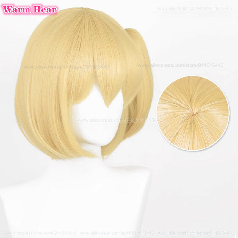 ¡Yachi Hitoka Cosplay peluca Anime Cos! Peluca corta de cola de caballo dorada cálida, cabello resistente al calor, pelucas de fiesta de Halloween + gorro de peluca, 30cm
