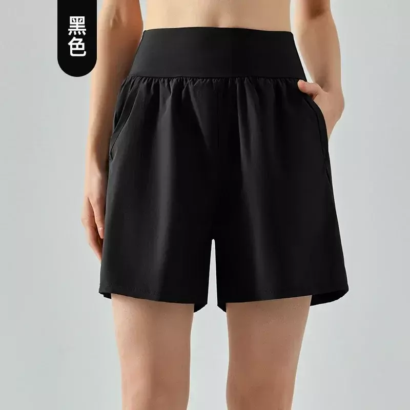 L High Waist and Sports Shorts Women's Summer Double Pockets Running Fitness Pants Loose Leisure Quick-drying Yoga Shorts