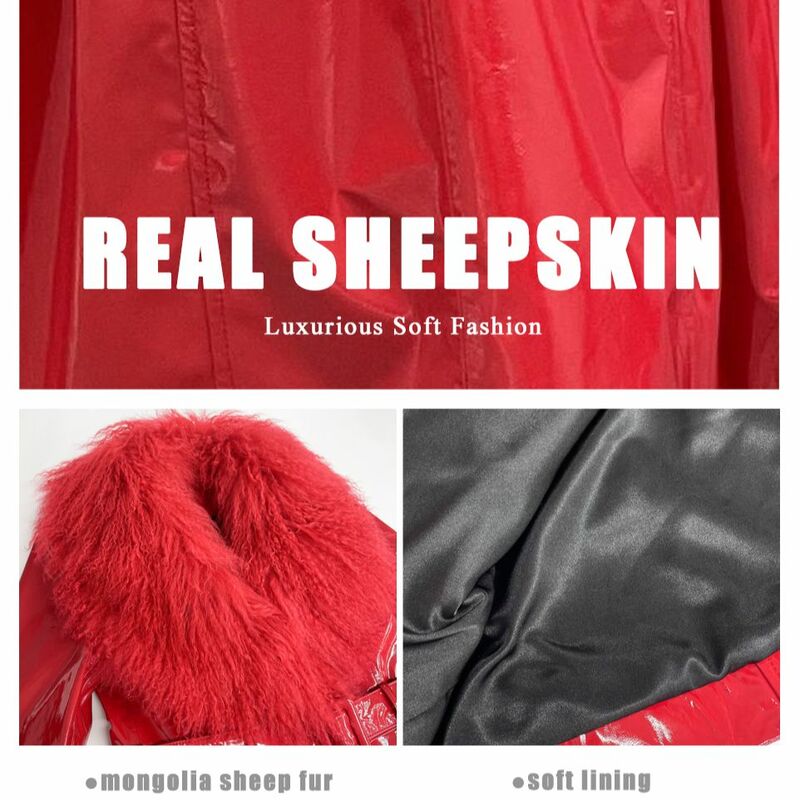 JANEFUR Genuine Leather Jacket Women Long 2023 New Fashion Luxury Real Mongolia Lamb Fur Sheepskin Coat