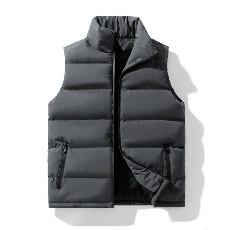 Male Vest Warm Windproof Men's Down Vest with Dual Pockets Zipper Closure Stylish Sleeveless Waistcoat for Autumn/winter Zipper
