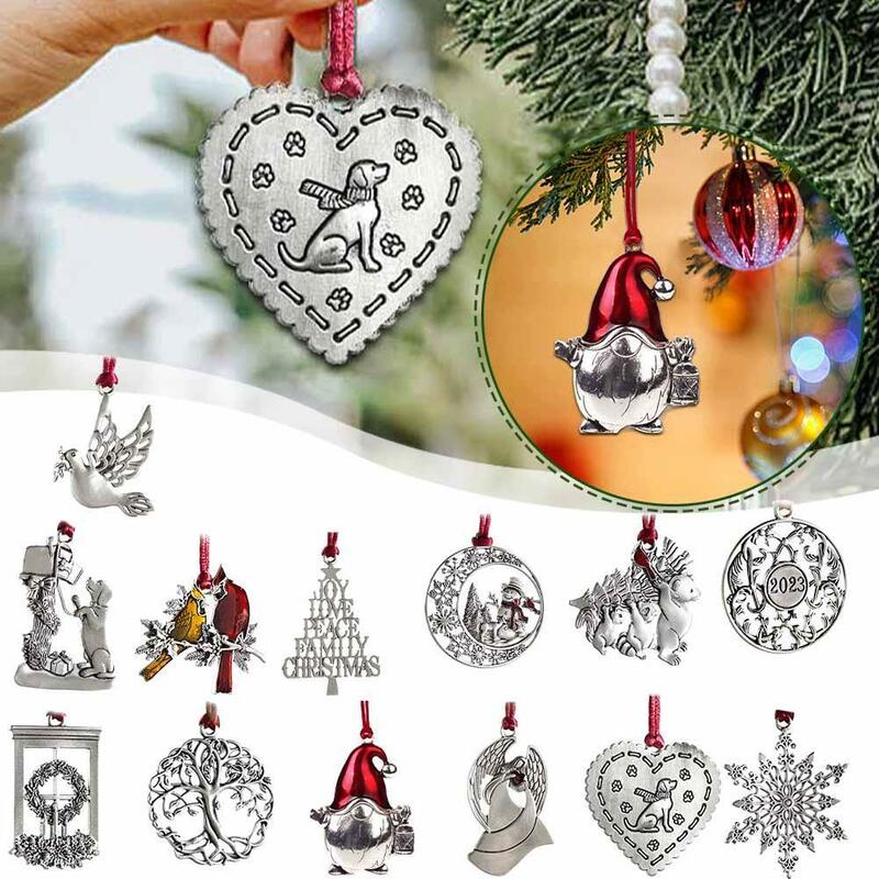 2023 Massief Tinnen Kerstboom Ornament Diy Craft Opknoping Decoratie Voor Huisfeest Decoraties Kerst Pendan Xmas Geschenken