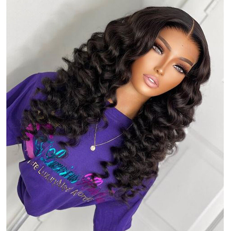 Glueless Soft 26 Long 180Density Natural Black Deep Wave Curly Lace Front Wig For Women BabyHair Preplucked Heat Resistant Daily