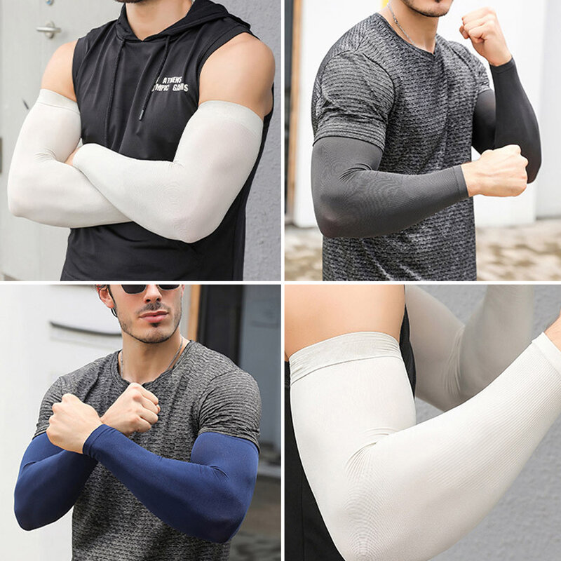 ปลอกแขนผ้าไอซ์ซิลค์แขนกันแดดสำหรับผู้ชาย, ปลอกแขนป้องกันรังสียูวีระบายอากาศได้ดีสำหรับฤดูร้อน