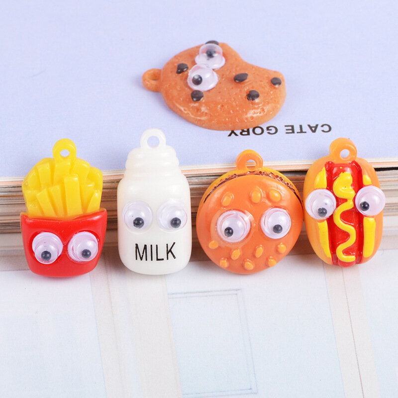 10pcs Resin Food Emulation DIY Material Earring Making Supplies Fries Milk Bottle Hot-dog Hamburger Charm For Jewelry Accessorie
