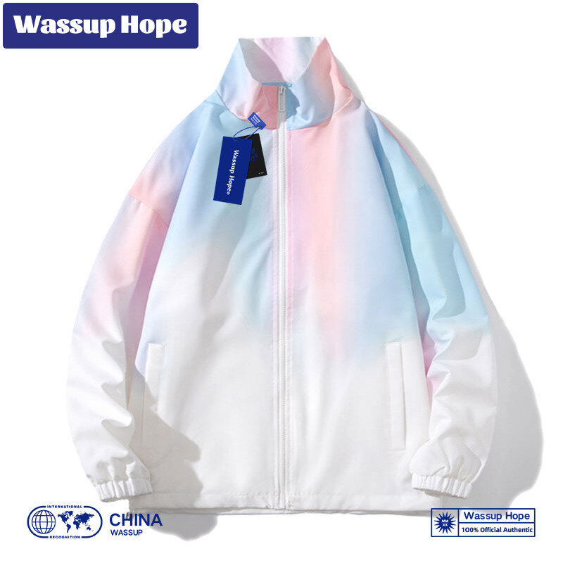 Wassup Hope 남성용 재킷, 스탠드 업 칼라, 심플한 그라데이션 컬러 블로킹, 커플용 얇은 지퍼 재킷, 용수철 및 가을