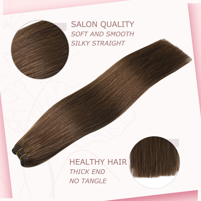Sindra Weft Hair Extensions Medium Brown Color Hair Bundles Human Hair Weft Hair Extensions 14-22 Inch 100g Skin Double Weft