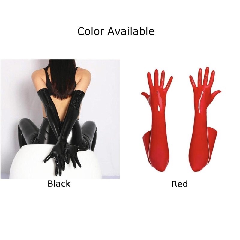 Guantes largos de PVC para hombre y mujer, Manoplas de aspecto húmedo brillante, Sexy, negro y rojo, traje de baile callejero para actuación en Club, guantes de ópera sólidos a la moda