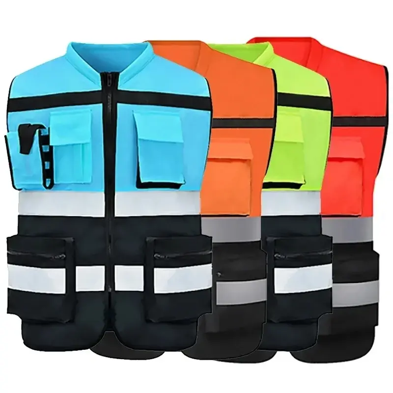 Gilet di sicurezza riflettente in tessuto Oxford Multi tasca ad alta visibilità Logo personalizzato per gilet riflettente da guida notturna