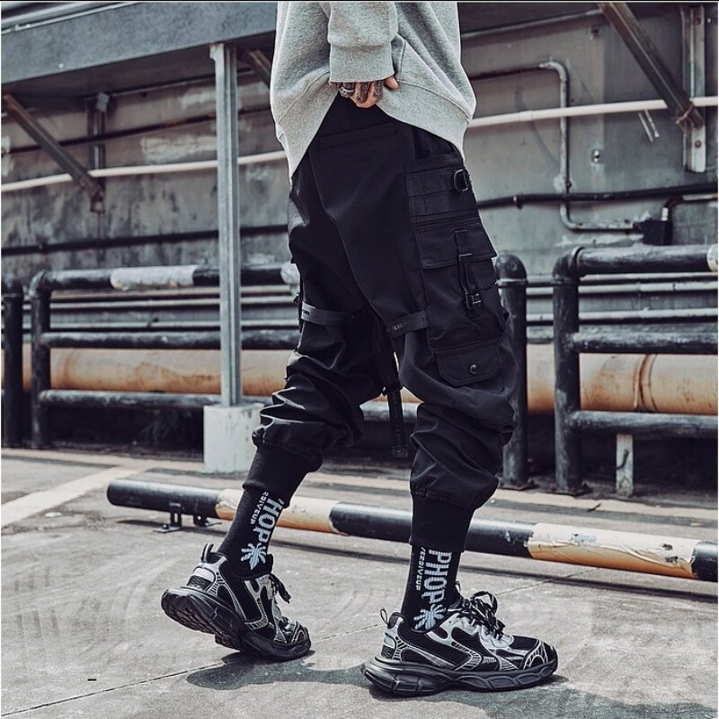 Pantalones Cargo tácticos de calle alta para hombre, ropa de retazos con puños, Y2K, Hip Hop, Streamer, Techwear, otoño, 2024