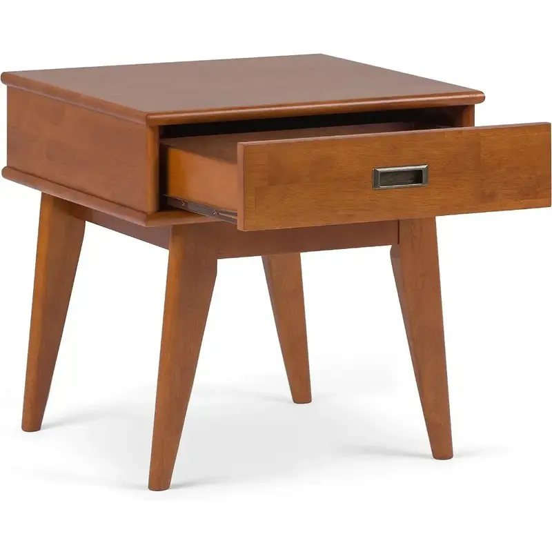 SIMPLIHOME-mesa auxiliar rectangular de madera dura maciza, 22 pulgadas de ancho, color marrón teca con almacenamiento, 1 cajón