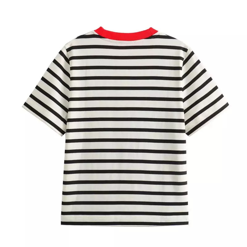 2024 New Fashion Color Block o-collo Pullover manica corta t-shirt donna Casual Stripe estate Versatile Top da donna