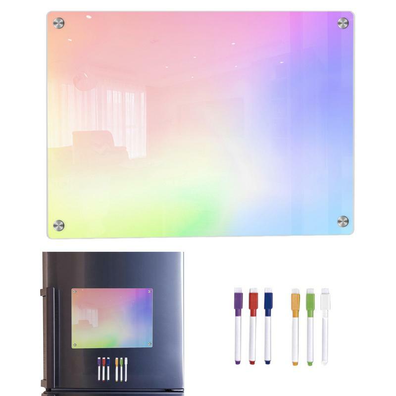 Planejador magnético multifuncional para geladeira, quadro branco, apagável, acrílico, memorando, com 6 marcadores de quadro branco