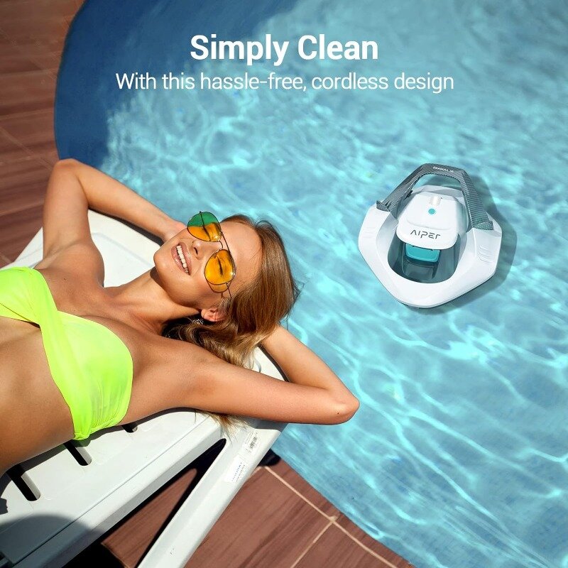 Cordless Pool Vacuum Robot, Ideal for Above Pools up to 850 Sq.Ft, Lasts 90 Mins, LED Indicator - White