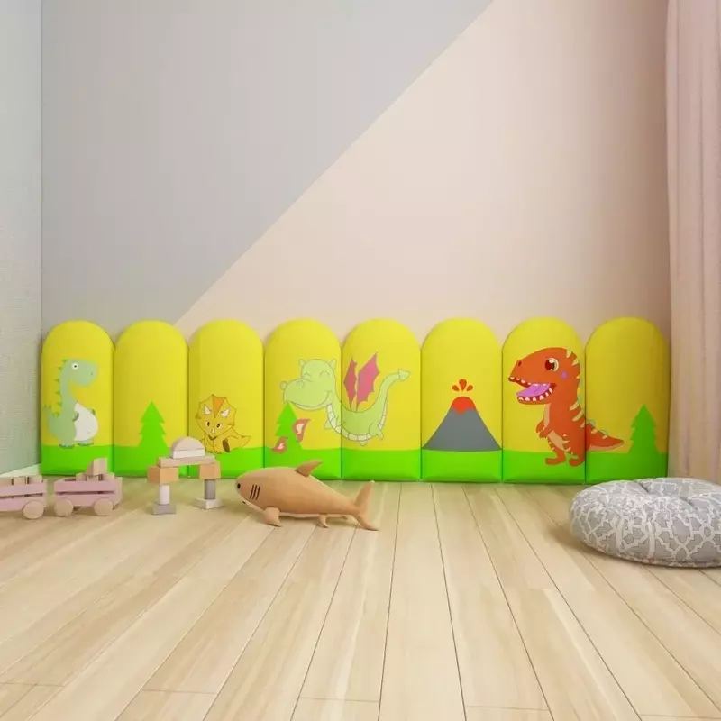 Auto-adesivo dinossauro papel de parede para crianças, anti-colisão cabeceira, decoração do quarto, cabeceira estética, menino e menina