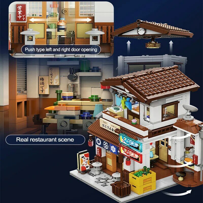 Cada食堂アーキテクチャビルディングブロック、ledシティ、日本スタイル、スレートナイト食堂、フィギュアブロック、子供用おもちゃ、ギフト