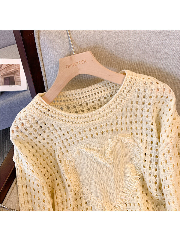 Женский вязаный свитер, свободные пуловеры с длинным рукавом, винтажный свитер в Корейском стиле, Y2k, 2023