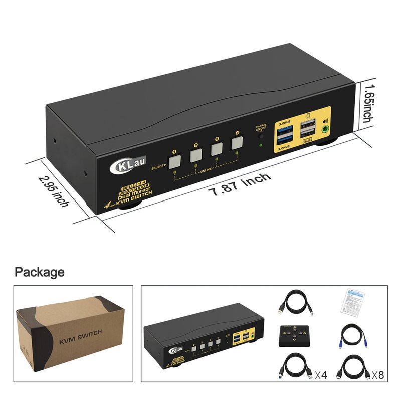 HDMI KVM 스위치, 4 포트 듀얼 모니터, 확장 디스플레이, 오디오 포함, 4K @ 60Hz 4:4:4 지원, USB3.0