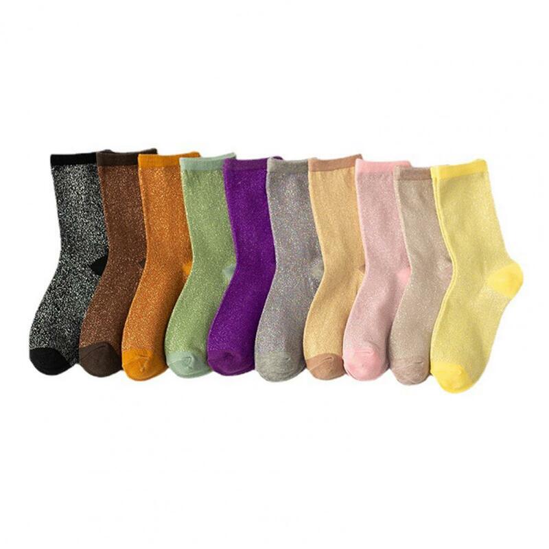 Women High Elasticity Socks Trendy Women's Sweat-absorbent Socks Thin Cool Bright Mid-tube Socks for Spring Autumn Fashion