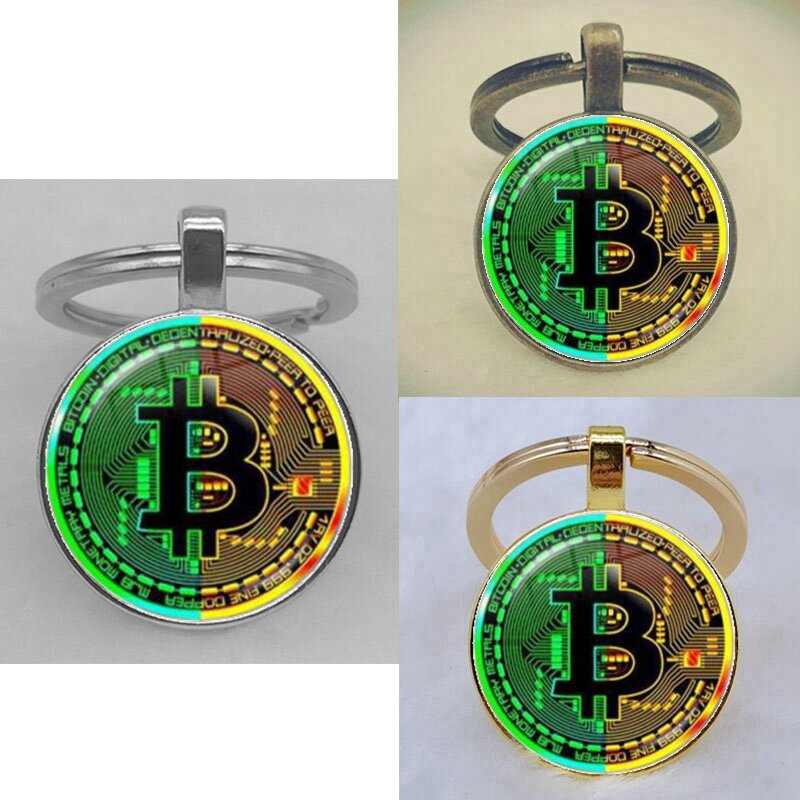 2023 Fashion Bitcoin Design Glass Cabochon Metal Pendant Classic Men's Women's Keychain Keyring Jewelry Keychain Gift Memorial