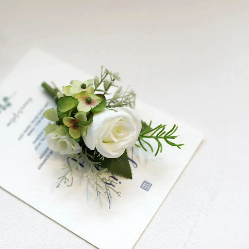 Broche de Rosa Blanca para boda, ramillete de apertura para boda, boda, padrino de boda, fiesta, Reunión, Personal