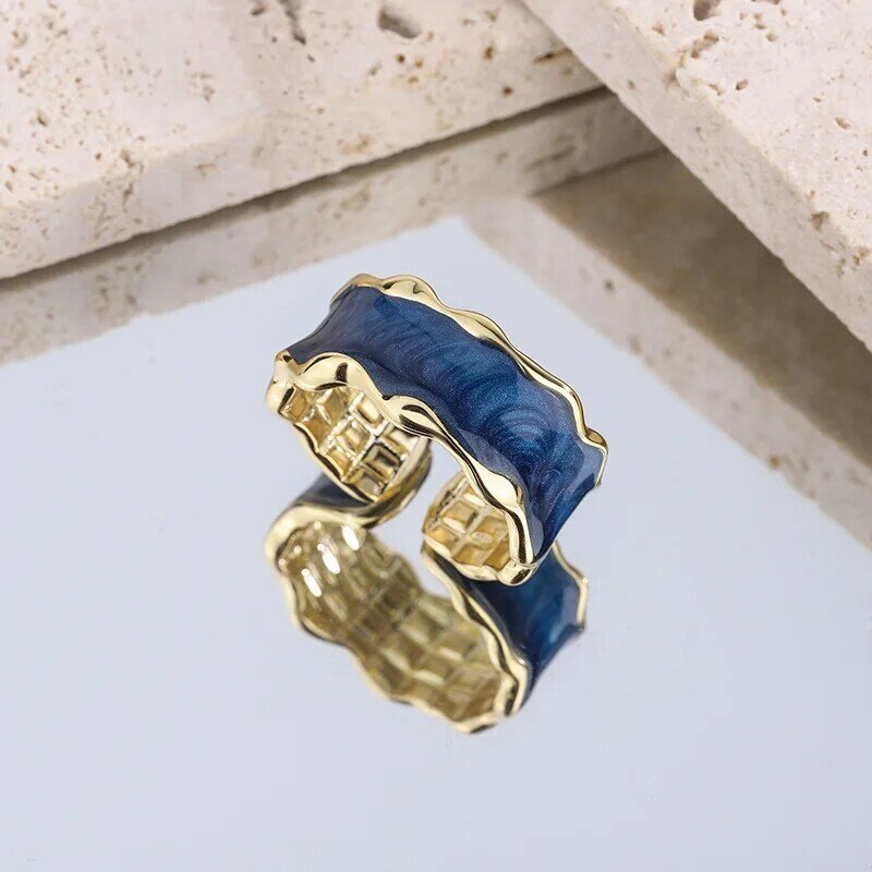 925 فضة خاتم الموجة الزرقاء للنساء ، مجوهرات الخطوبة الفاخرة ، اكسسوارات بالجملة ، أشياء رخيصة ، شحن مجاني