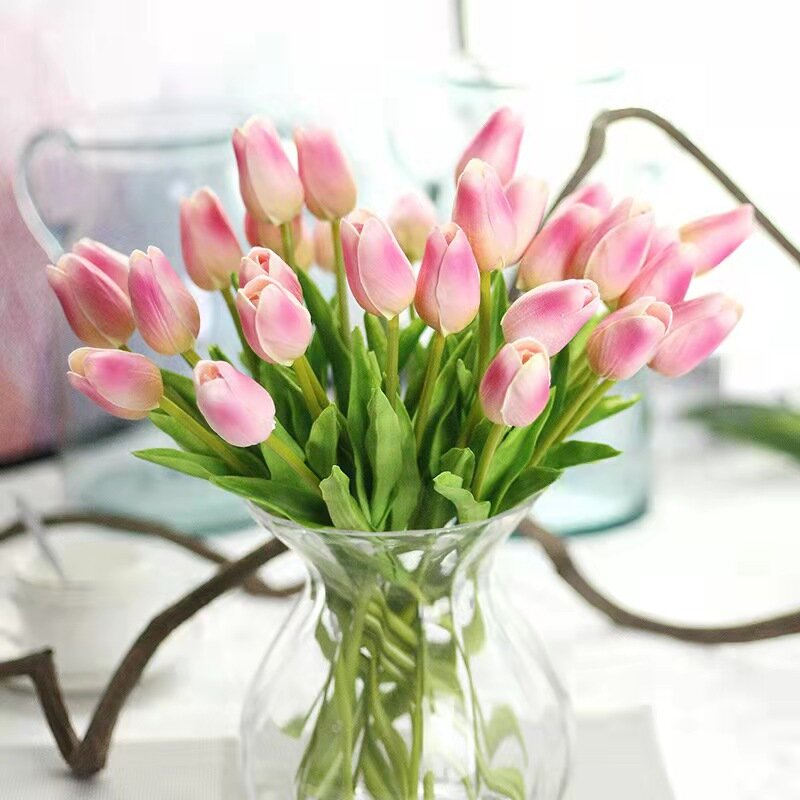 10pc Real Touch Sylikonowe Tulipany Flores Artificiales Decoracion Hogar Silicone artificiale Tulip Flower muslimah