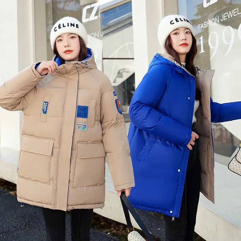 2022 inverno quente casaco de algodão grosso coreano solto com capuz parkas feminino outwear casaco de inverno