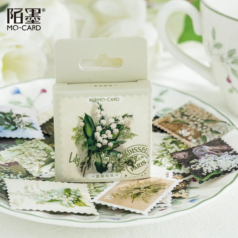 46pcs/case Seal Stickers Lily of The Valley Small Fresh Vintage Gardenia Floral Handbook Material DIY Decorative Stickers