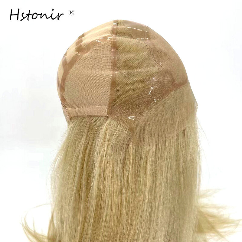 Hstonir cabelo humano loira peruca de seda parte superior loira frente do laço glueless perucas feminino natural cabelo remy europeu g043