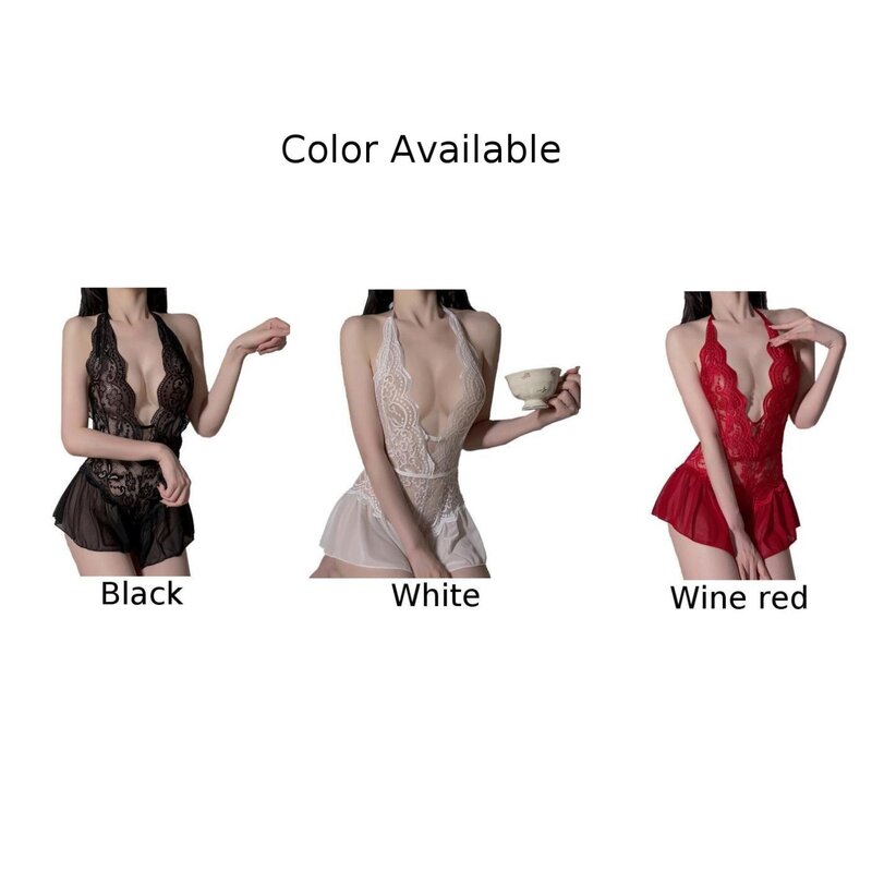 Womens Sexy Lingerie Hollow Transparent Lace Deep V Sexy Temptation Body Suit Open Bra Porn Lingerie Set Erotic Nightdress