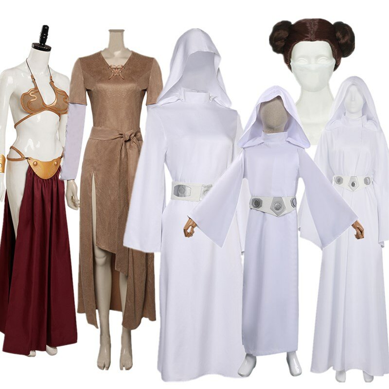 Dorosłe dzieci Leia przebranie na karnawał kobiety dziewczyny Fantasy księżniczka sukienka płaszcz z kapturem pasek peruka stroje Halloween karnawał kostium imprezowy