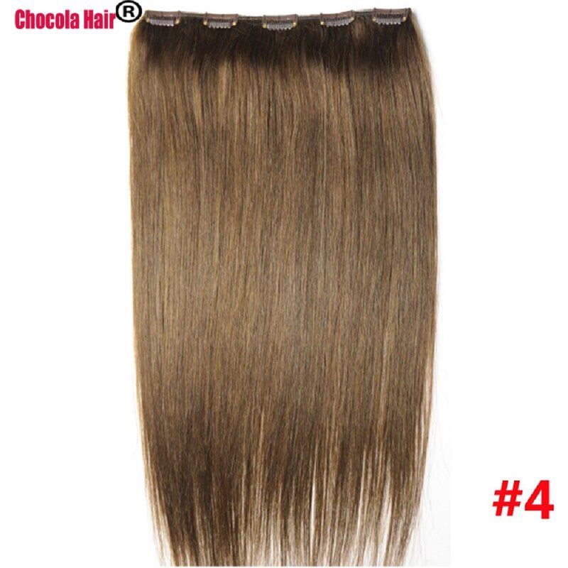 Chocala-Brazilian Remy Extensões de cabelo humano, sem renda, 1 peça, 5 clipes, 100g-200g, 20 "-28", 1 conjunto Pc