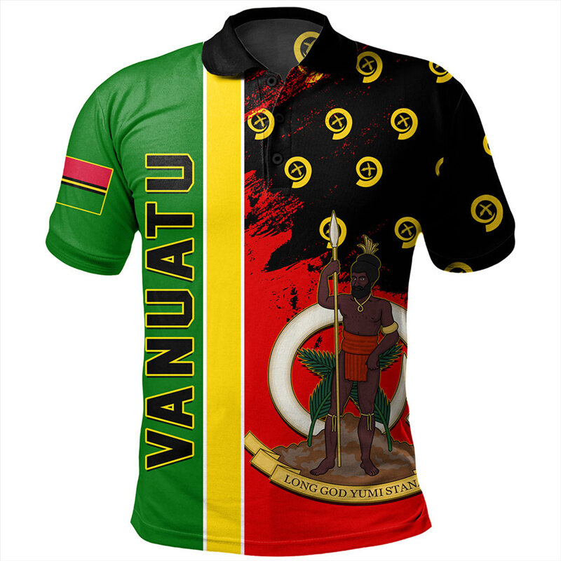 Polo à motif Vanuatu pour hommes et enfants, hawaïen, imprimé en 3D, conforme, décontracté, t-shirt à boutons, été, manches courtes