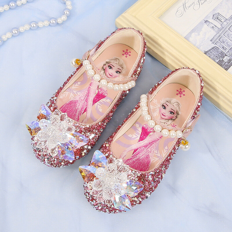 أحذية ديزني للبنات المجمدة إلسا الأميرة أحذية لينة وحيد الصيف للأطفال كريستال لؤلؤي لامعة الفتيات الوردي الأزرق الأحذية