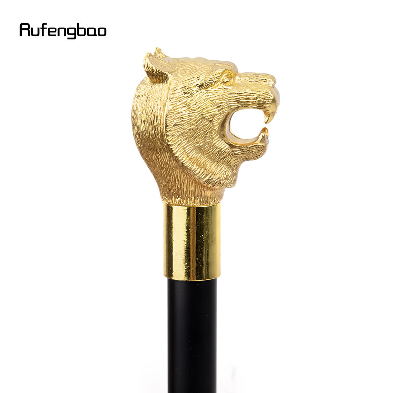 Gold Luxury Tiger Head Handle Walking Stick with Hidden Plate Self Defense Fashion Cane Plate Cosplay Crosier Stick 93cm