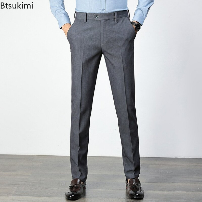 2023 Men's Formal Business Office Suit Pants Solid Slim Fit Male Long Trousers Groom Wedding Party Formal Dress Suit Pants 29-38