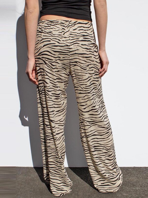 ชุดนอน Y2K ลายทางสำหรับผู้หญิงกางเกงลายเสือดาวขากว้างน่ารักกางเกงชุดนอนเสือชีตาห์กางเกงออกไปข้างนอก