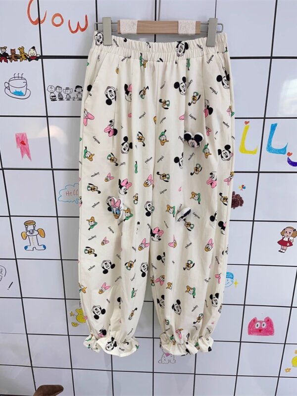Potdemiel stile coreano 2024 estate nuovo dolce simpatico cartone animato stampato elastico in vita legato alla caviglia Bud pantaloni Casual per pantaloni da donna
